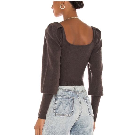 LPA Puff Sleeve Knotted Cropped Sweater Gray Size Small - Picture 3 of 16